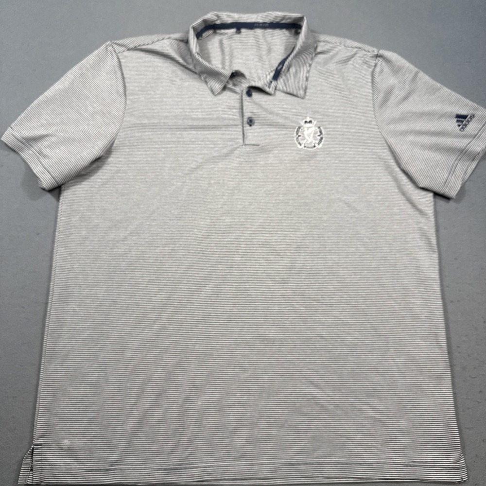 Adidas Golf Climacool Polo Shirt Men's L Gray Stripe Embroidered Logo